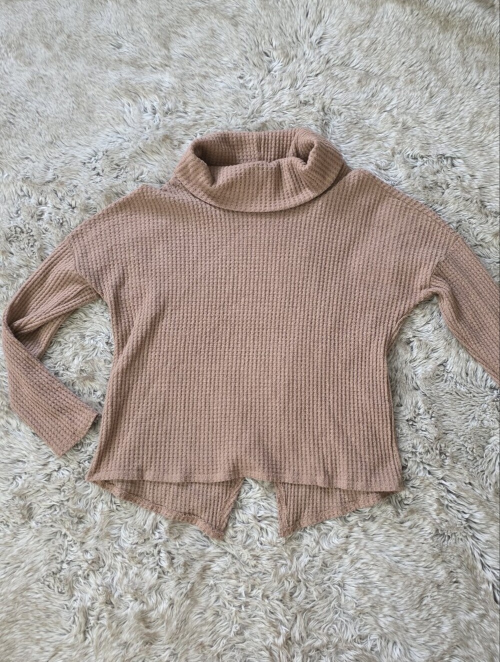 Gaze Mock‎ Neck Open Back Waffle Knit Top Beige Women's Size Small